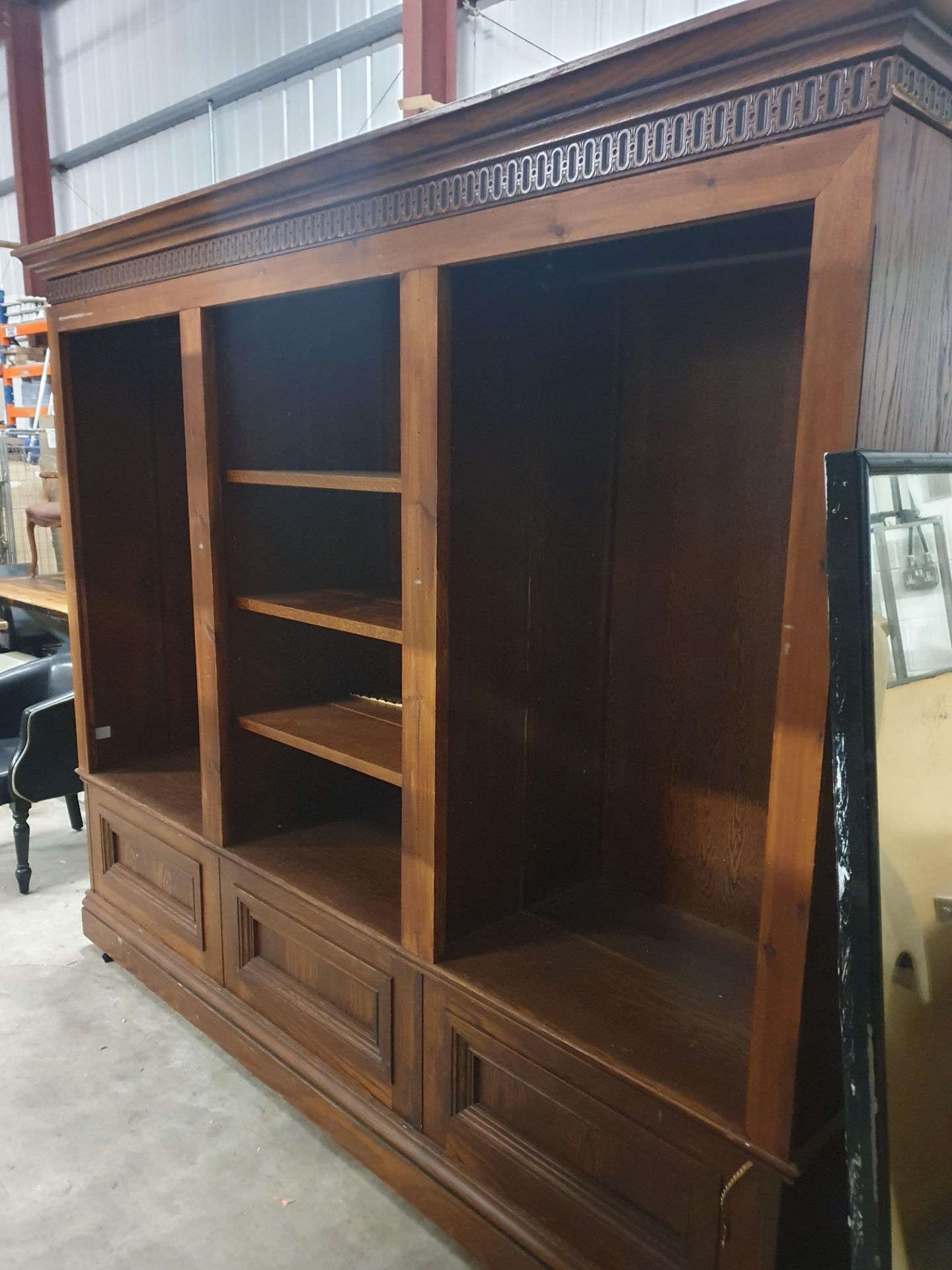 * Large solid wooden bookcase/display unit - with 2 hanging rails 2400w x 600d x 2050h - Image 2 of 4