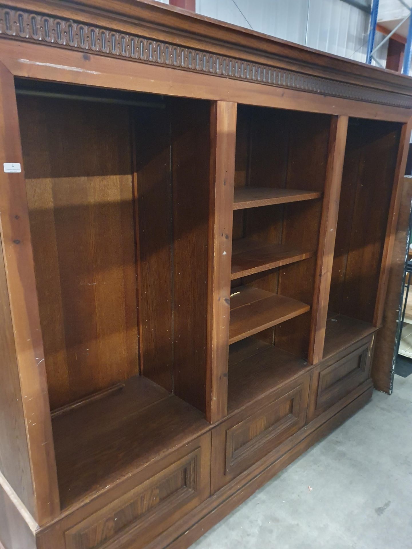 * Large solid wooden bookcase/display unit - with 2 hanging rails 2400w x 600d x 2050h - Image 3 of 4