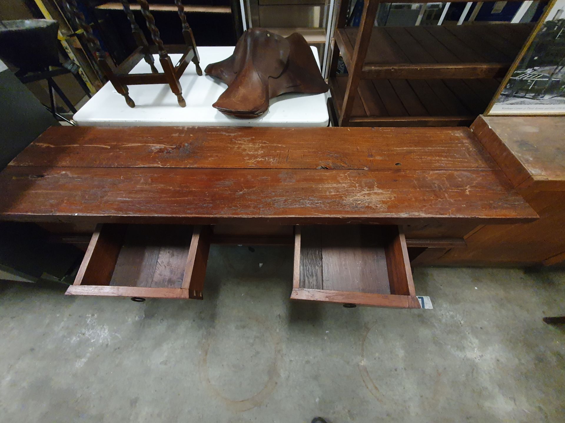 * solid wooden console table with 2 drawers. 1950w x 500d x 760h - Image 2 of 4