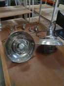 * 2 x desirable chrome industrial light fittings with 'caged' bulb (longer hanging chains)