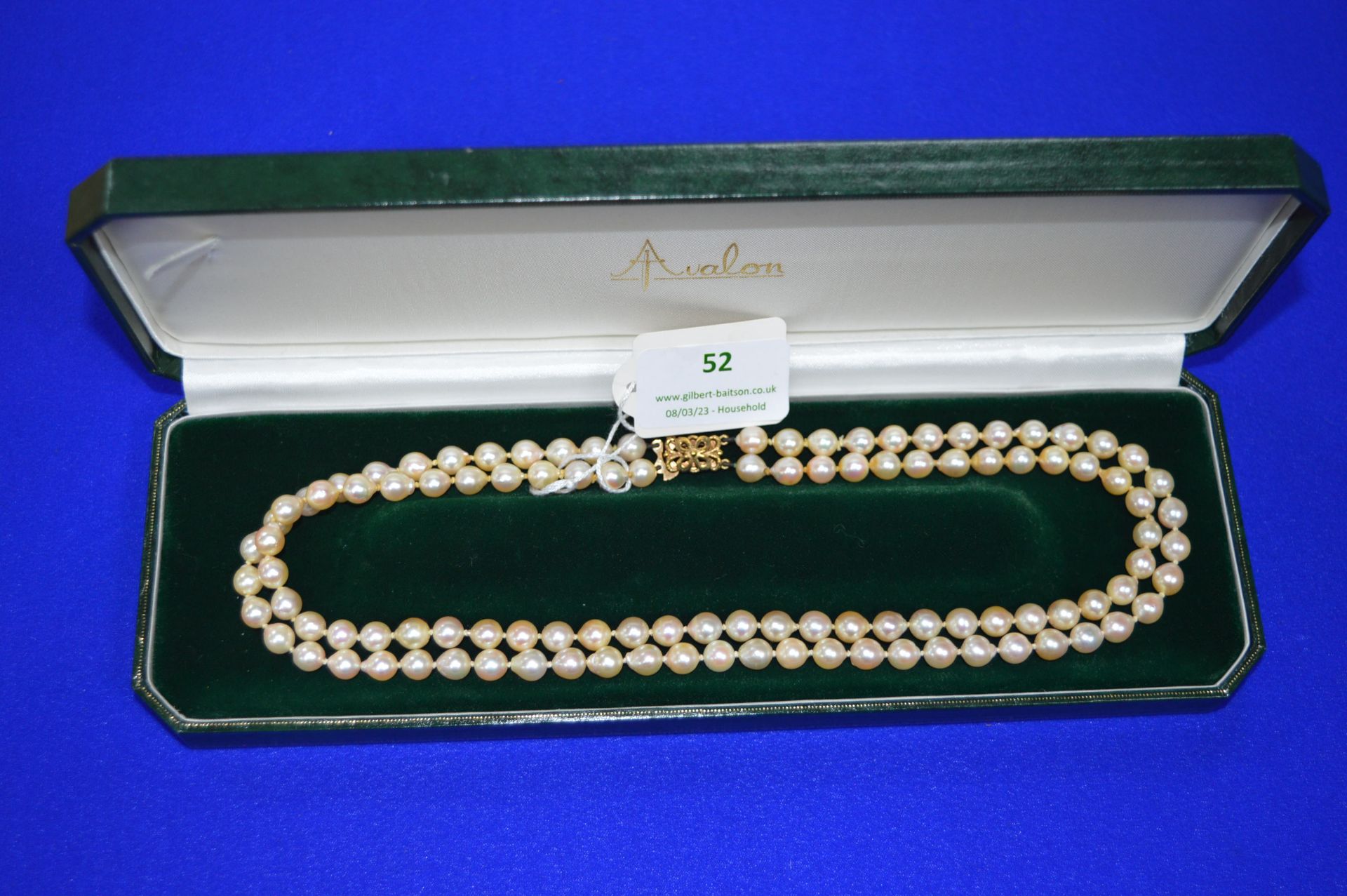 Avalon Two Strand Cultured Pearl Necklace with 9k Gold Clasp