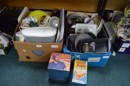 Two Boxes of Kitchenware: Pans, Mugs, etc.