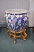 *Large Oriental Style Pot on Stand with Goldfish Interior