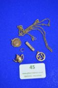 *9k Gold Pendant Chain and Charms ~8.4g gross
