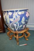 *Large Oriental Style Pot on Stand with Goldfish Interior
