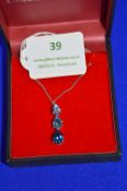 9k Gold Blue Triple Stone Pendant & Chain ~3.2g gross