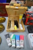 Portable Artists Easel with Brushes and Paints