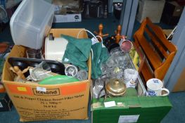 Two Boxes of Kitchenware: Spice Rack, Pottery, and