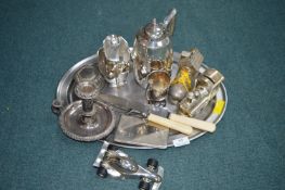 Tray Lot of Metalware, Moneyboxes, etc.