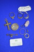 Assorted Jewellery Including Crucifix, Brooches, Rings, Rolled Gold Scrap Ring, etc.