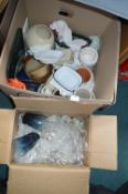Large Box of Kitchenware, Pots, Planters, and Glas