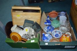 Two Boxes of Kitchenware: Pottery Items, Electrica