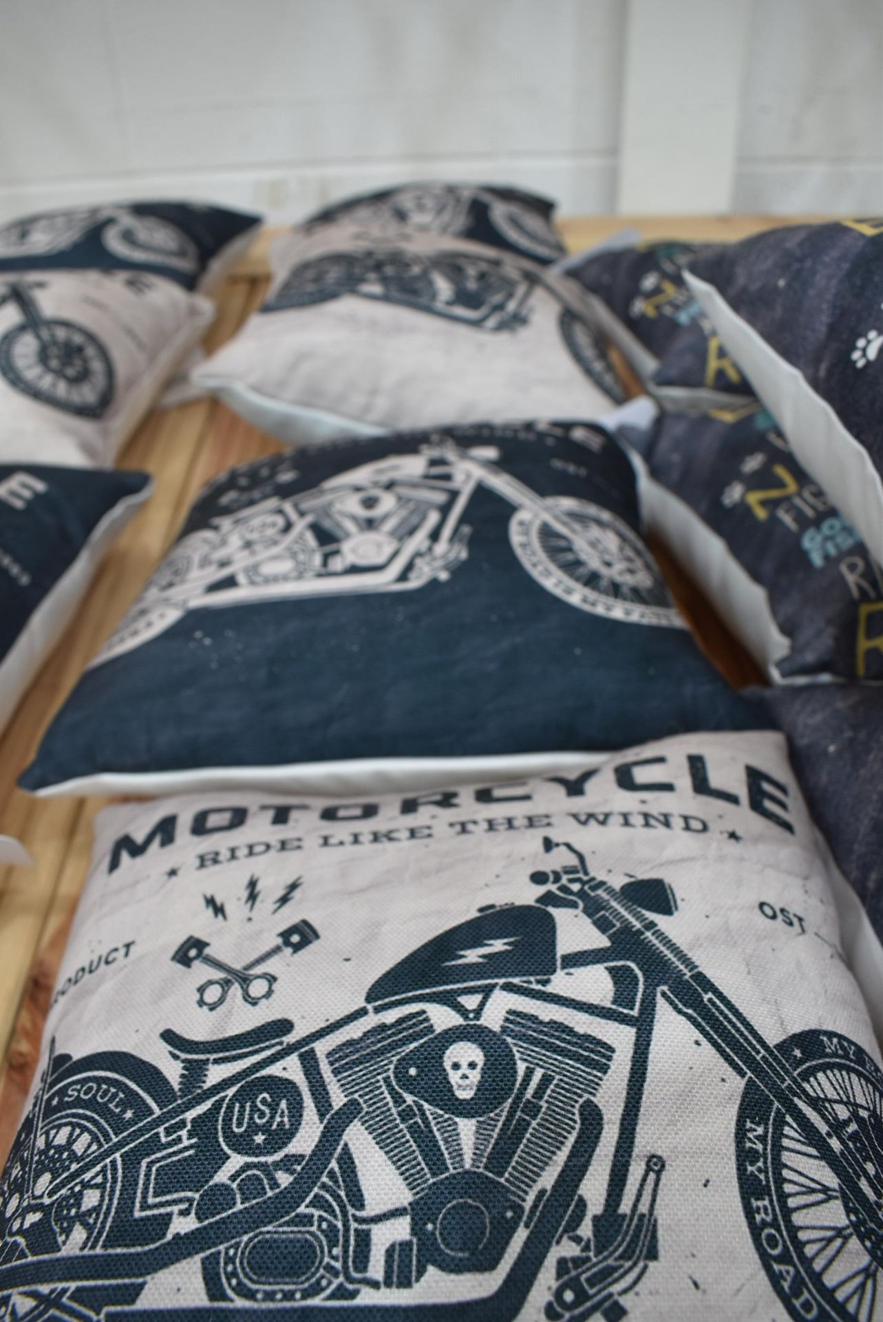 *Four Motorcycle Scatter Cushions “Ride Like the Wind”