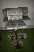 *Three Gas-Lift Barstools on Chrome Pedestals with Silver Crushed Velvet Upholstery