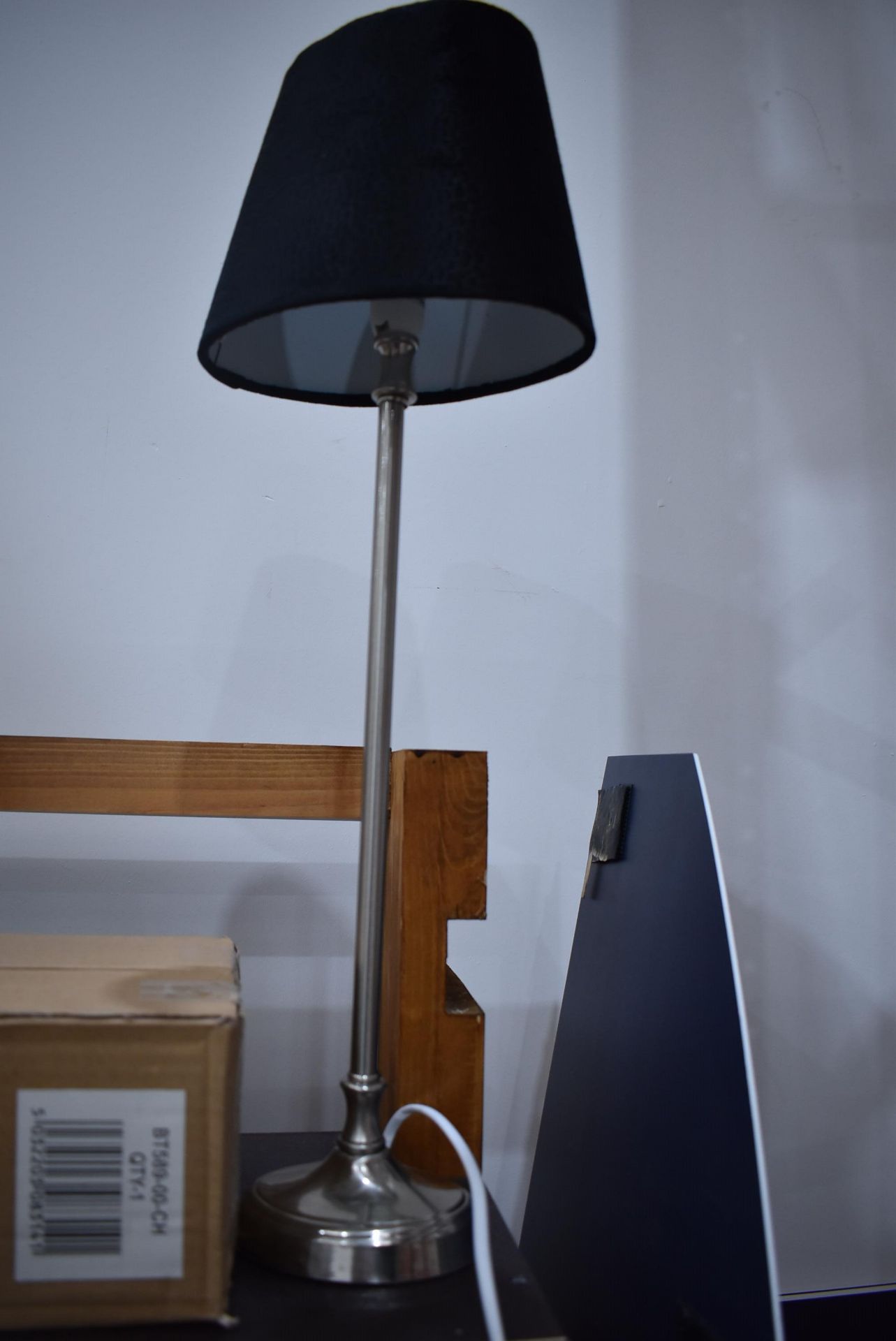 *Brushed Stainless Steel Table Lamp with Black Shade