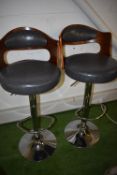 *Pair of Gas-Lift Barstool with Upholstered Sats and Backs