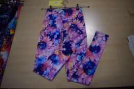 *Blue & Pink Flower Pattern Yoga Leggings Size: S