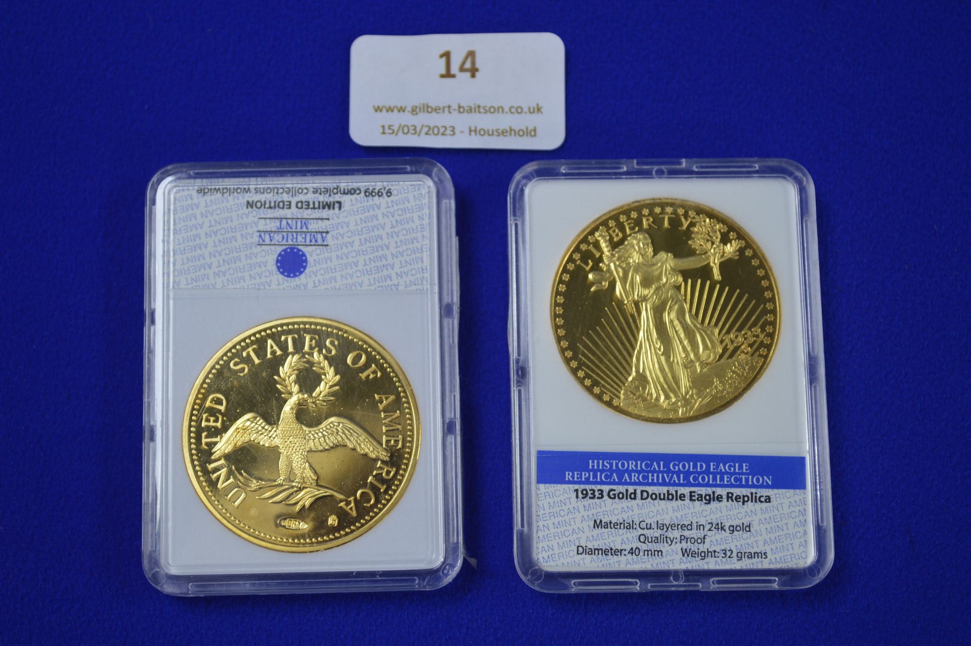 Two Gold Plated Replica Eagle American Coins - Image 3 of 3