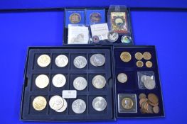 Assorted Coinage Including Crowns, Commemoratives, and British Silver and Copper Coins
