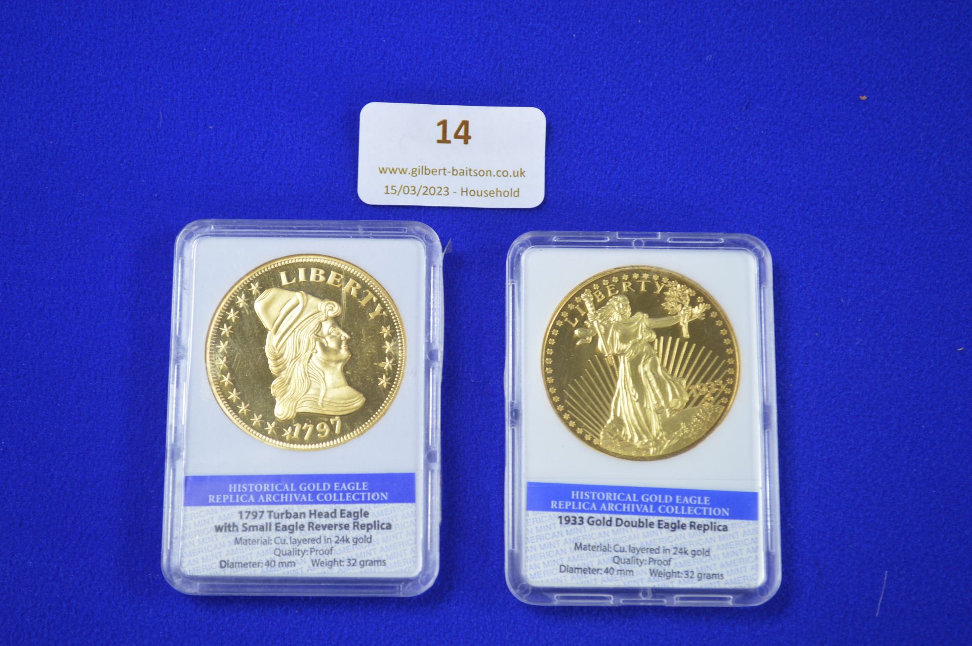 Two Gold Plated Replica Eagle American Coins - Image 2 of 3