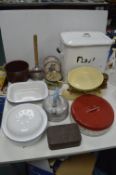 Vintage Kitchenware: Enamel Pans, Bread Bin, etc.