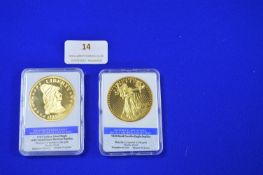 Two Gold Plated Replica Eagle American Coins