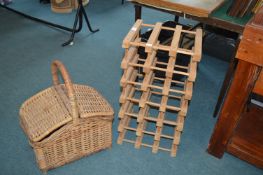 Wooden Wine Rack and a Picnic Basket
