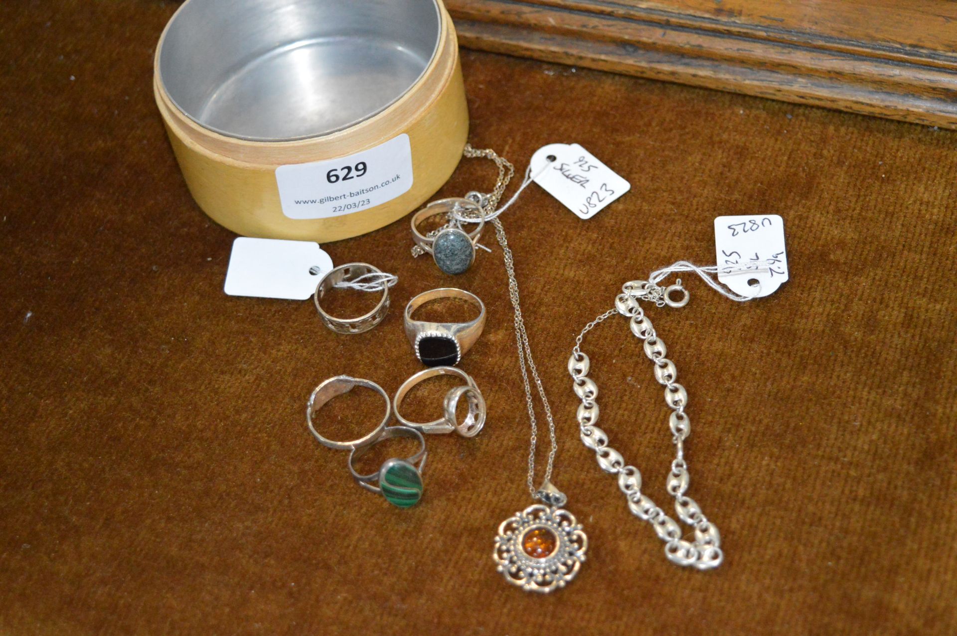 Sterling and Continental Silver Rings, Pendants, e