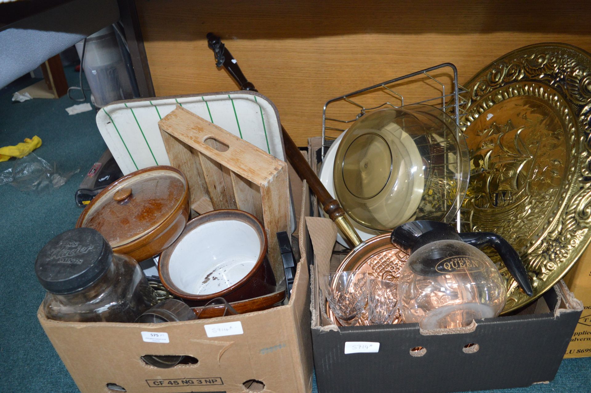 Two Boxes of Vintage Kitchenware, Storage Jars, Br