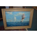 Oil on Canvas Yacht Racing Scene "The Admirals Cup 1969, Carina Leads"
