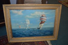 Oil on Canvas Yacht Racing Scene "The Admirals Cup 1969, Carina Leads"