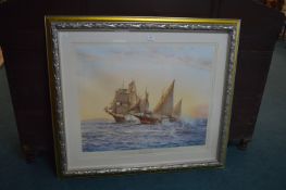 Signed Framed Shipping Print "The Corsair" by Montague Dawson