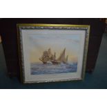 Signed Framed Shipping Print "The Corsair" by Montague Dawson