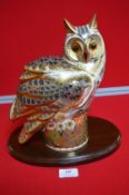 Large Royal Crown Derby Long Eared Owl with Gold Stopper Signed Hue Gibson