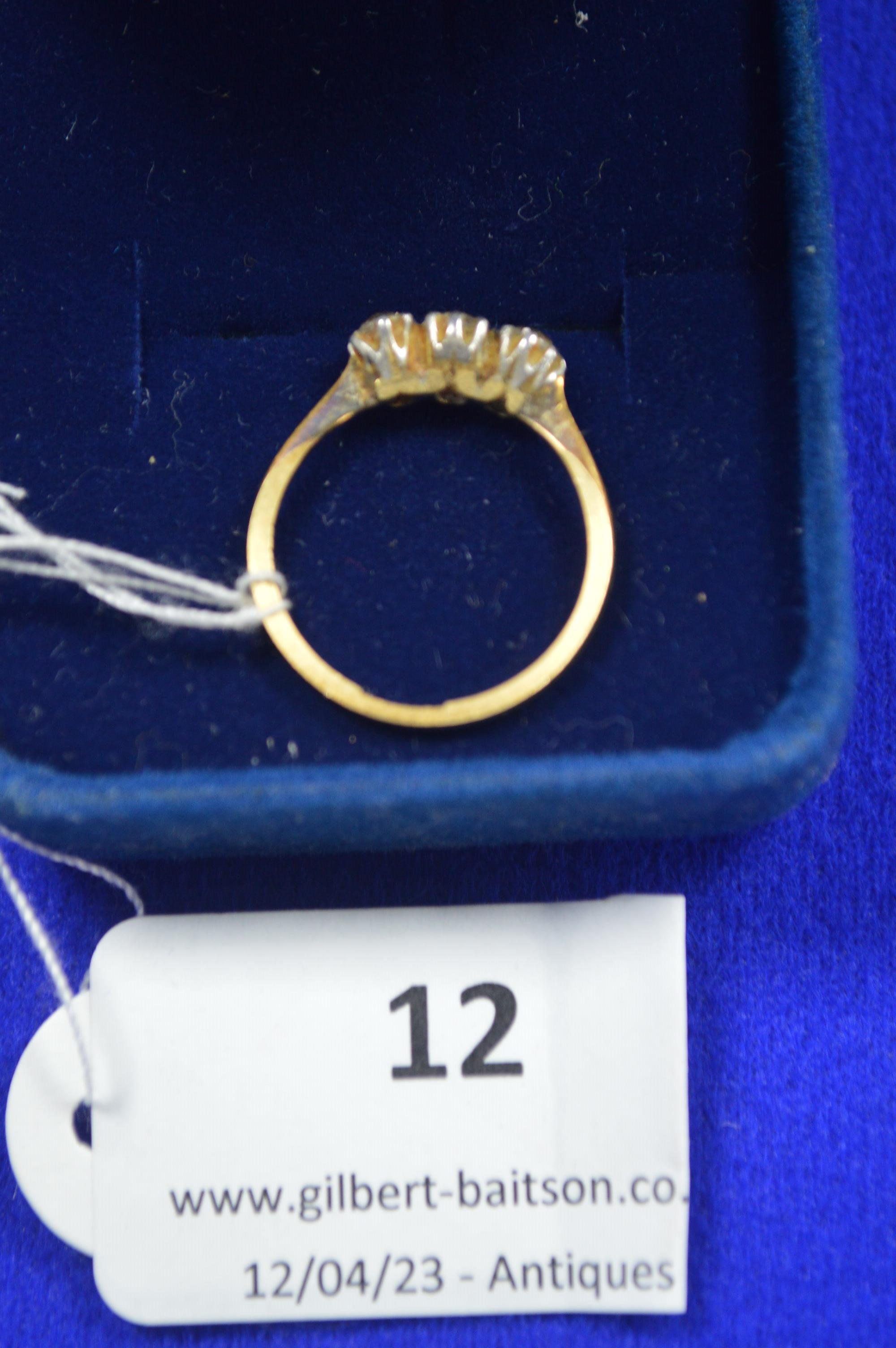 18k Gold Ring with Three Diamonds - Size: L, ~1.6g gross - Image 2 of 3