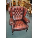 *Red Leather Wingback Chesterfield Armchair