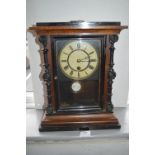 Victorian Mahogany Cased Mantel Clock (working condition with key, case slightly distressed)