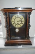 Victorian Mahogany Cased Mantel Clock (working condition with key, case slightly distressed)