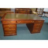 Mahogany Double Sided Desk with Green Leather Gilt Tooled Inset Top