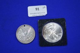 1997 USA 1oz Fine Silver Dollar plus 1921 Pierced Silver Dollar