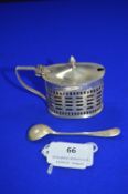 Hallmarked Silver Mustard Pot - Chester 1900 with Blue Glass Liner and Spoon ~46g silver weight