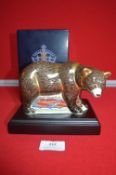 Royal Crown Derby Grizzly Bear with Gold Stopper and Original Packaging, plus a Plinth