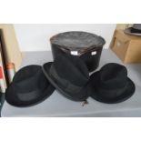 Three Black Trilby Hats Including One by Tress & Co. of London made for Woods of Hull etc.