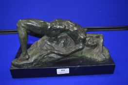 French Bronze Reclining Nude Sculpture by B. Czbone
