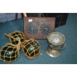 Vintage Ship's Gimble Compass plus Fishing Floats, and High Water Plaque
