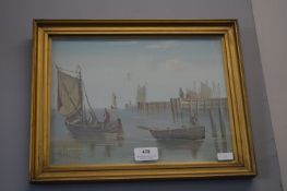 Oil on Board Harbour Scene by E.K. Redmore