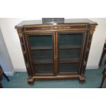 Continental Ebonised Glazed Bookcase with Inlaid Detail and Ormolu Mounts