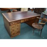 Victorian Mahogany Partners Desk with Tooled Leather Inset Top and a Pair of Bentwood Chairs