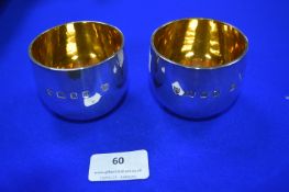 Pair of Hallmarked Sterling Silver Gold Lined Cups with Hull Three Crown Crest - London 1975, ~