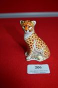 Royal Crown Derby Cheetah Cub Paperweight with Gold Stopper